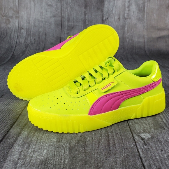 lime green and pink pumas